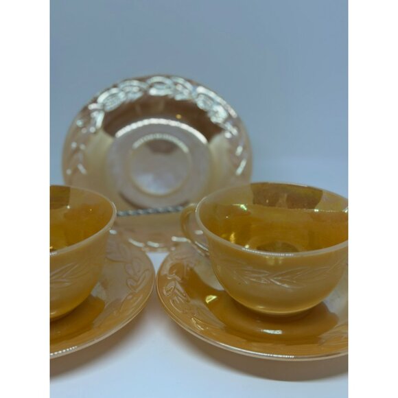 VTG Fire King Peach Lustre Coffee Tea Mugs & Saucers Set MCM Dinnerware Serve - Picture 3 of 7